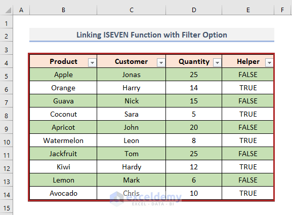 Linking ISEVEN Function with Filter Option