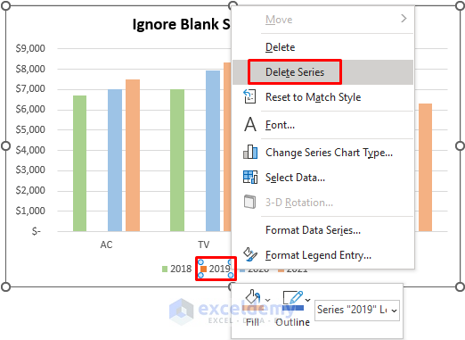 excel chart ignore blank series in legend