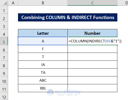 excel column letter to number chart