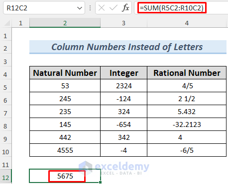 excel column numbers instead of letters using Option menu