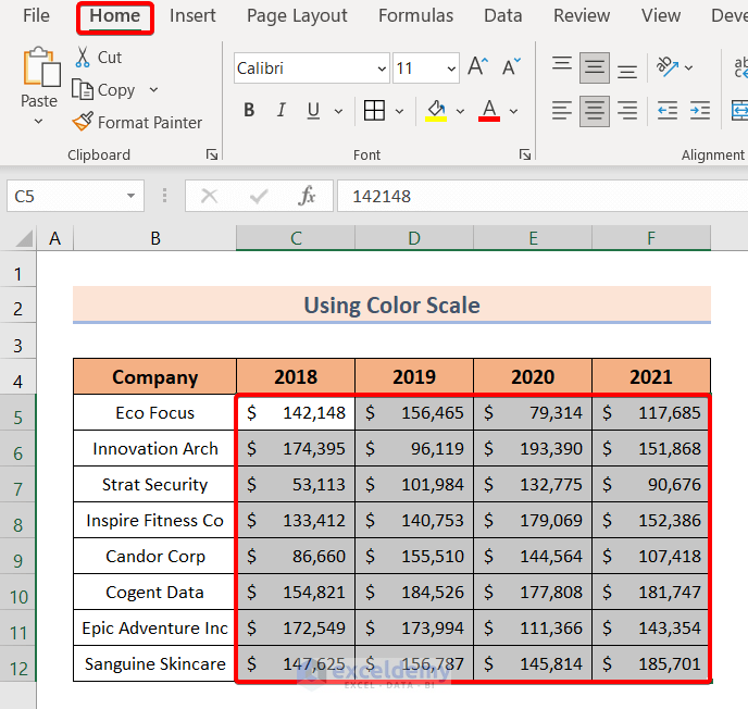 Using Color Scale to Apply Conditional Formatting Color Scale Per Row in Excel