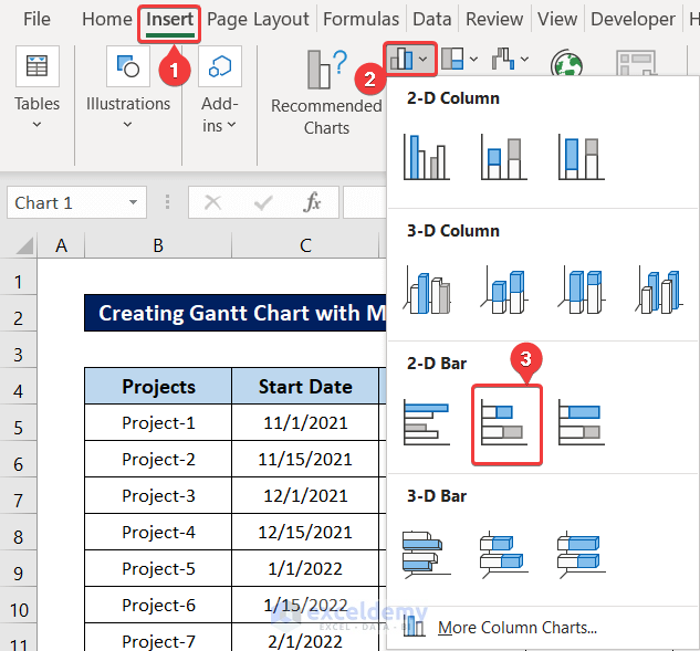 excel gantt chart multiple start and end dates