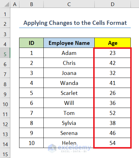 Applying Changes to the Cells Format