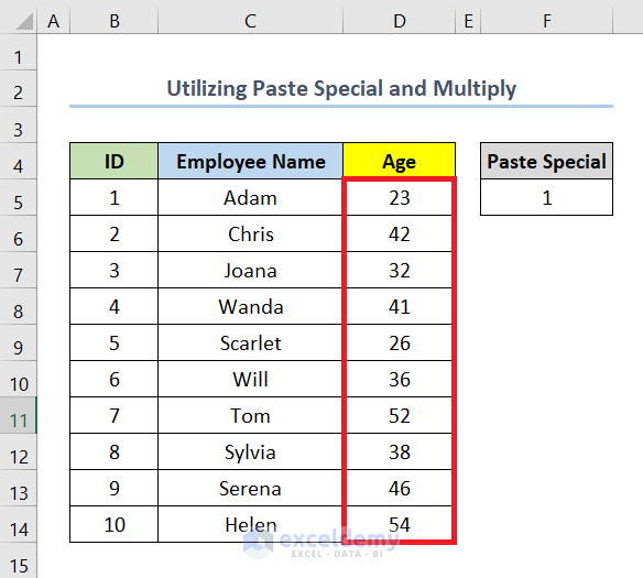 Utilizing Paste Special and Multiply