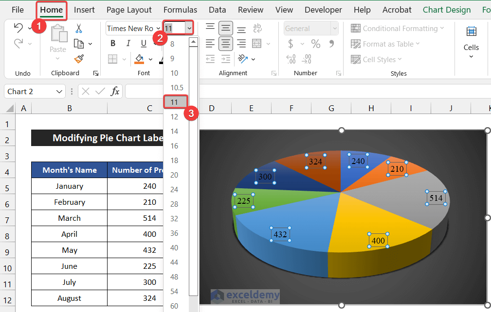 Modifying Excel Pie Chart Labels on Slices