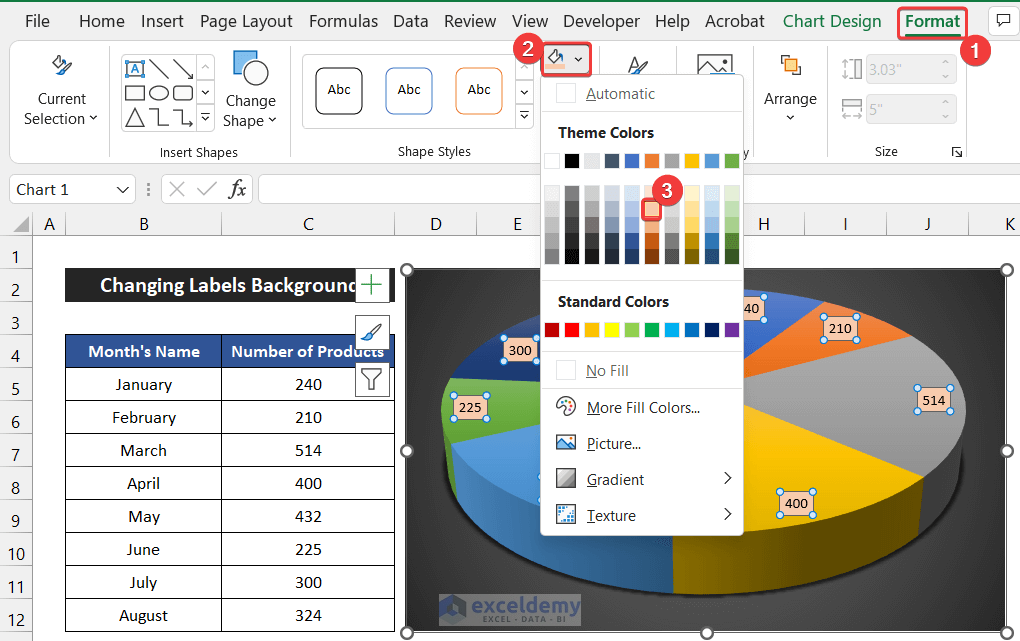 Changing Background of Data Labels on Excel Pie Chart Slices