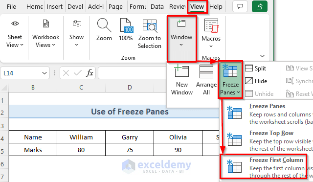 Add Row Headers in Excel Table by Freezing Panes