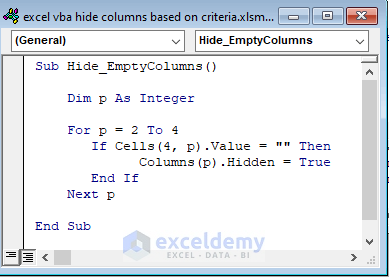 Hide Empty Columns with VBA in Excel
