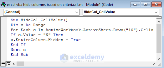 Apply Excel VBA to Hide Columns Based on Cell Value