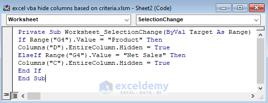Hide Columns Based on Criteria in Real-time with Excel VBA