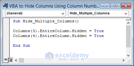 Hide Multiple Columns Using Number in Excel VBA