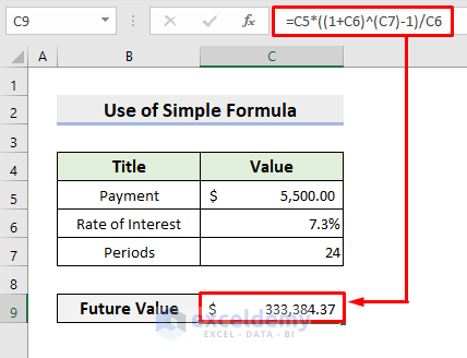 Find Future Value of an Annuity Manually with Simple Formula in Excel