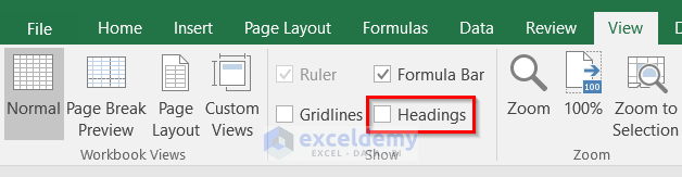 Use of View Tab to Hide Row and Column Headings in Excel