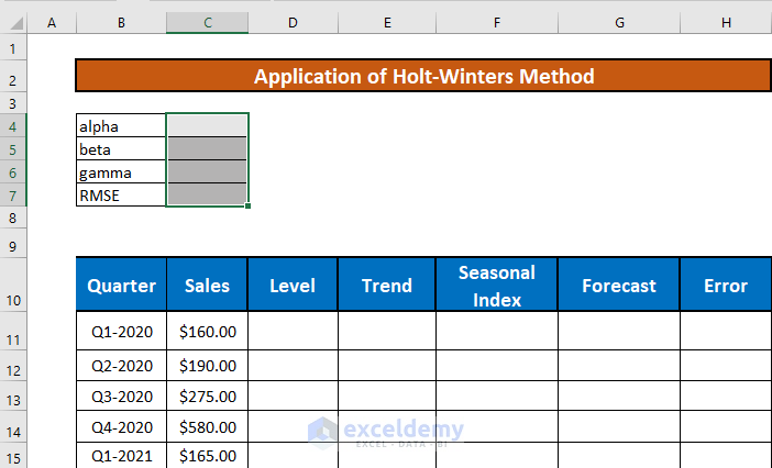 holt-winters exponential smoothing in excel