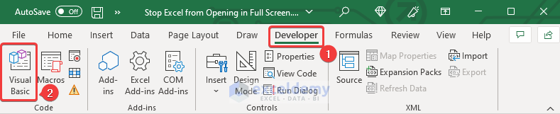 how do i stop excel from opening in full screen