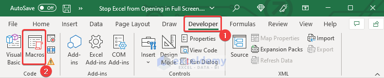 how do i stop excel from opening in full screen
