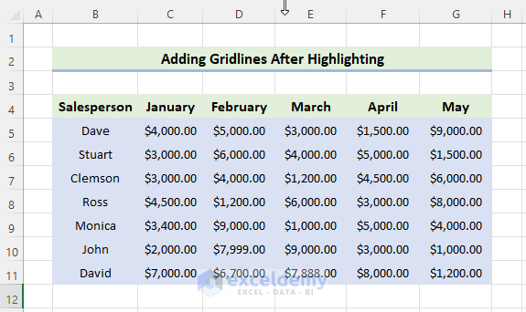 How to Add Gridlines in Excel After Highlighting