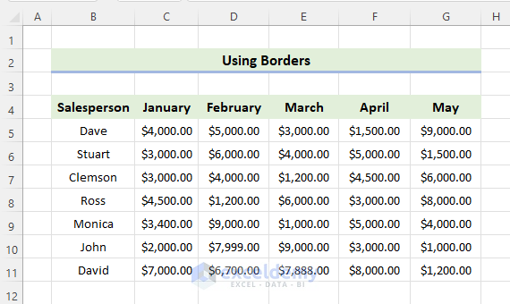 Using Borders to add gridlines in excel after highlighting