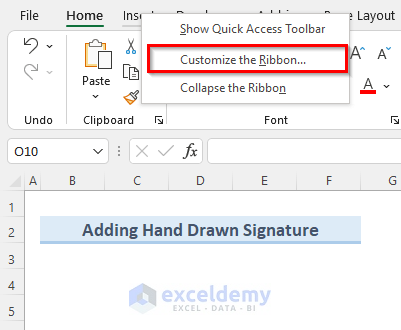 Add Hand Drawn Signature by Activating Draw Tab in Excel