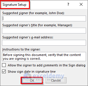 Insert Signature Using Excel Signature Line