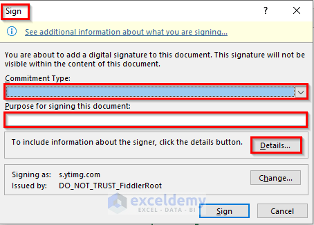 Add Digital Signature in Excel
