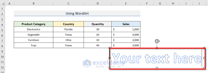 Insert Watermark in Excel with WordArt Feature 