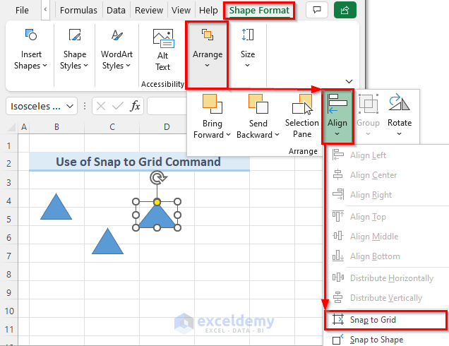 Using Excel Snap to Grid Option to Align Shapes