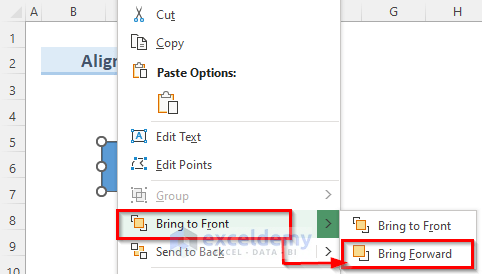 how to align shapes in excel