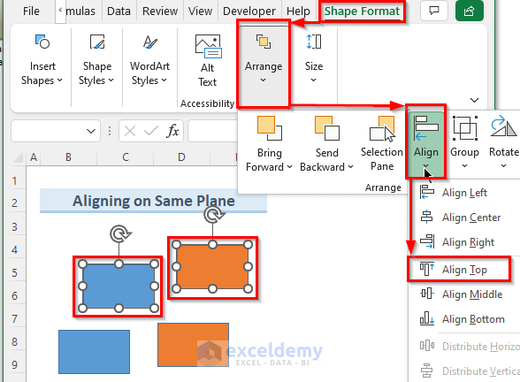 Align Shapes in Same Plane in Excel
