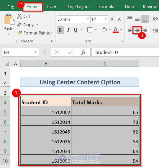 Use  Center Content Option to Apply Center Horizontal Alignment in Excel