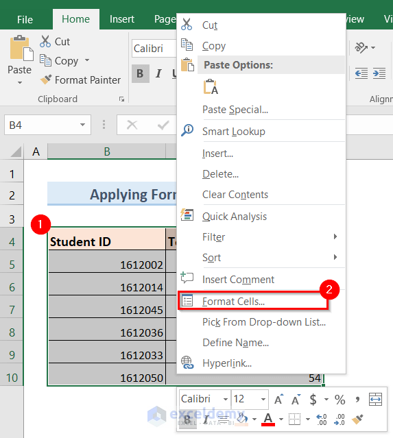 Apply Center Horizontal Alignment in Excel Using Format Cells Option