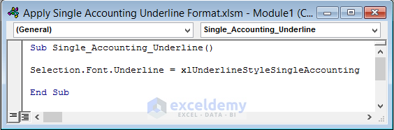 Apply Excel VBA to Insert Single Accounting Underline Format