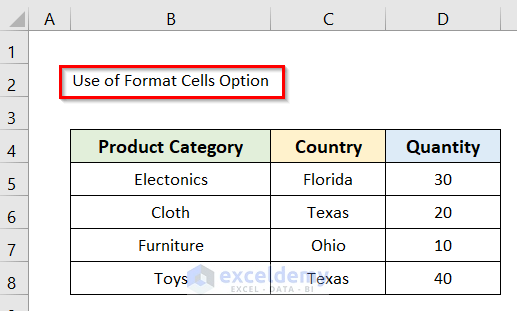 Apply Excel Format Cells Option to Center a Title