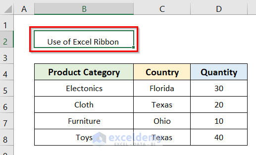Center a Title Using Excel Ribbon