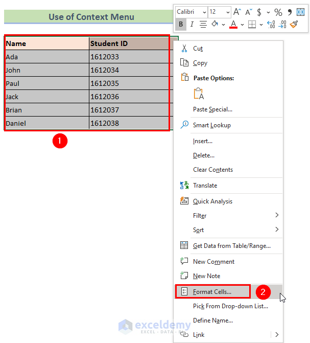 Center Text in a Cell in Excel Using Context Menu