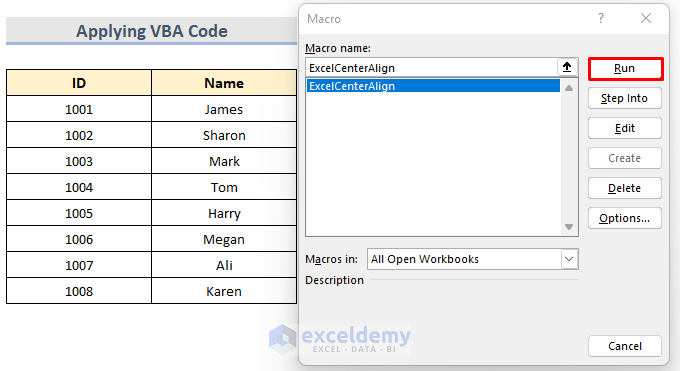 Applying VBA Code to Change Alignment in Excel