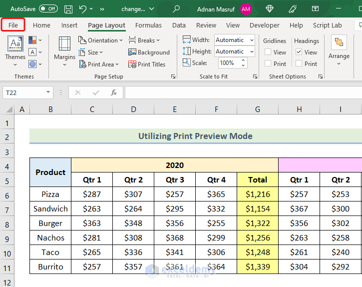 how to change page orientation in excel Utilizing Print Preview Mode to Change Page Orientation
