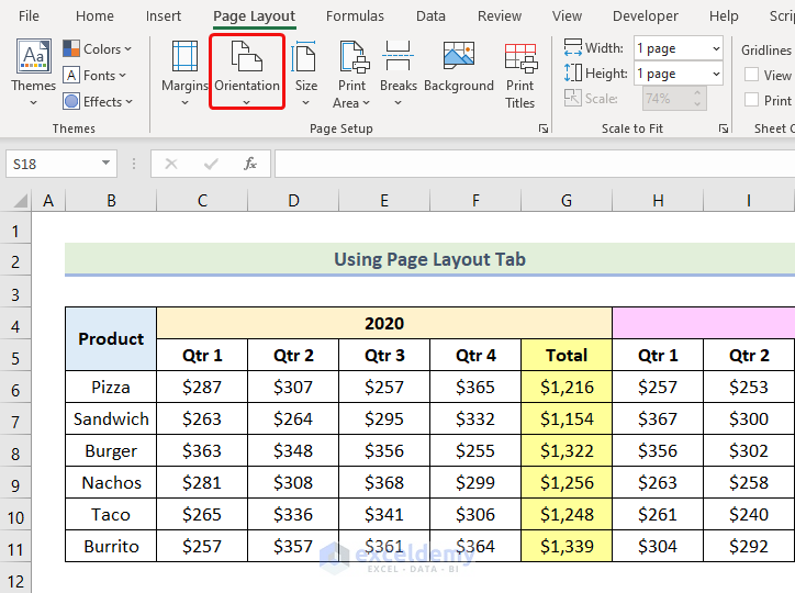 how to change page orientation in excel Using Page Layout Tab to Change Page Orientation