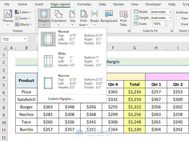 How to Change Page Margin in Excel