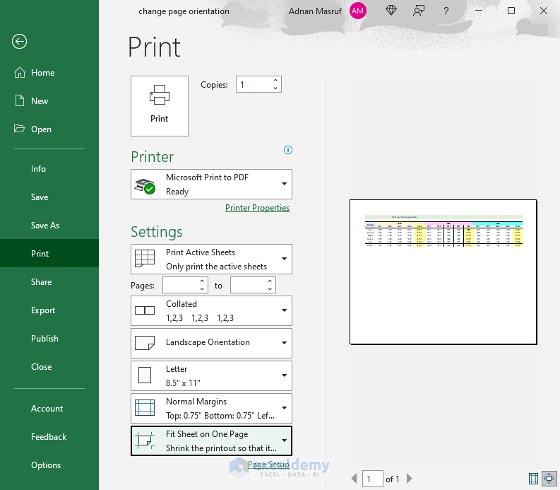 how to change page orientation in excel Utilizing Print Preview Mode to Change Page Orientation