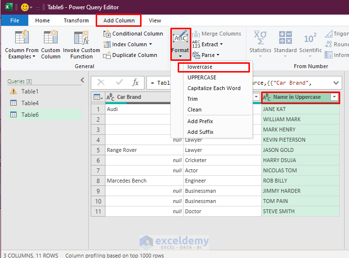 how to change uppercase to lowercase in excel using Power Query