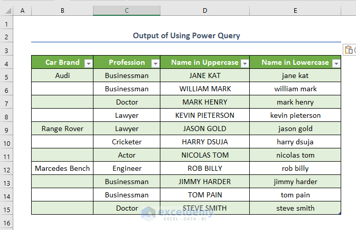 how to change uppercase to lowercase in excel using Power Query