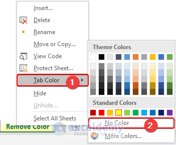 How to Remove Worksheet Tab Color in Excel