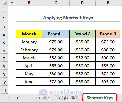 Applying Shortcut Keys to Change Worksheet Tab Color