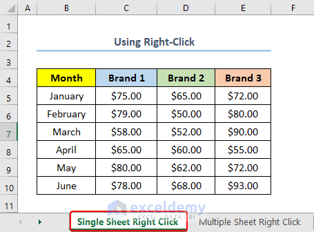 Right-Click on Worksheet Tab in Excel