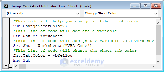 Utilizing VBA Code to Change Worksheet Tab Color in Excel