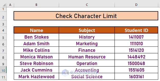 how to check character limit in excel