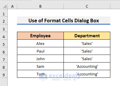 Add Single Quotes in Excel Using Format Cells Dialog Box