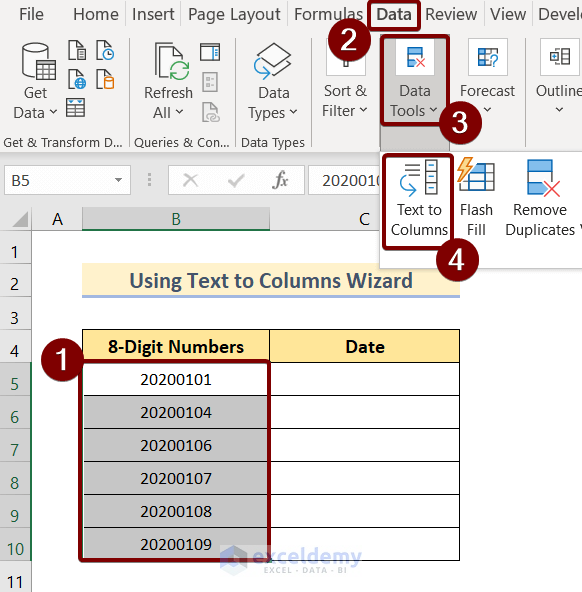 Using Text to Columns Wizard to Convert 8 Digit Number to Date in Excel