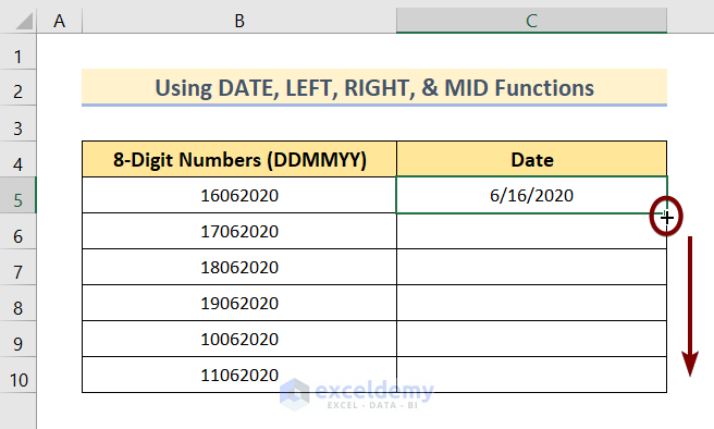 Combining DATE, LEFT, RIGHT, & MID Functions to Convert 8 Digit Number to Date in Excel